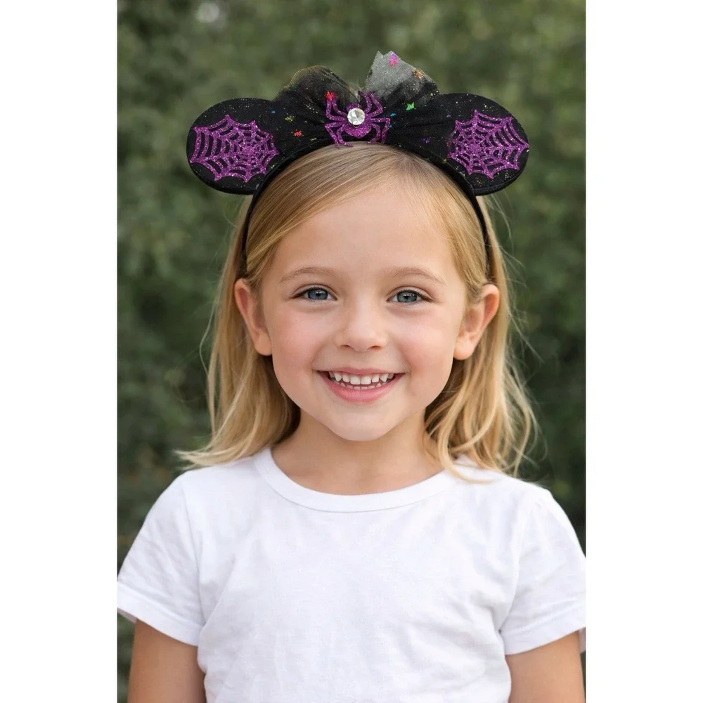 Disney Minnie Mouse Halloween Ears w/ Spider Headband Tulle Bow Purple Set of 10